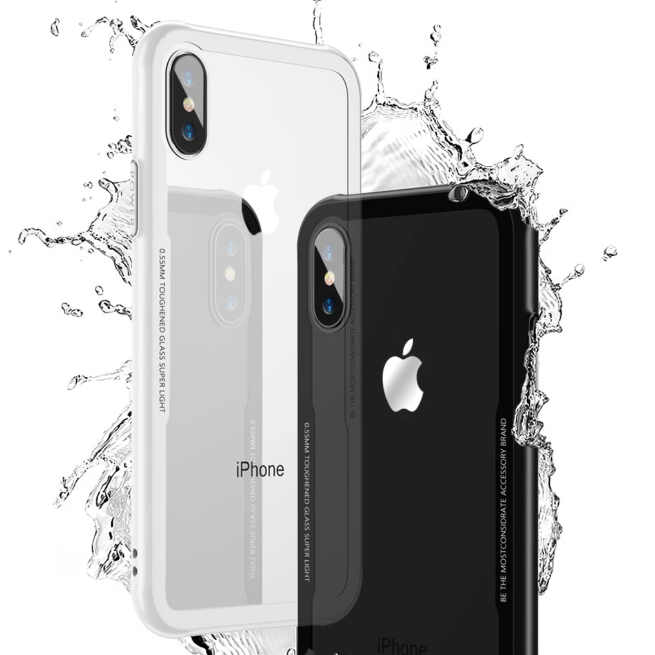 

Free Shipping FLOVEME Waterproof Tempered Glass Case for iPhone X XS XR XS MAX 7 plus 8 plus 11 Phone Accessories For iPhone 7 8, Black,white