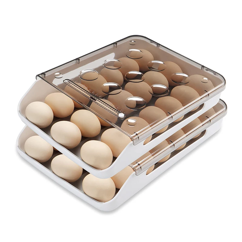 

Hot Sale Auto Scrolling Down Egg Holder for Refrigerator Egg Container Storage Tray