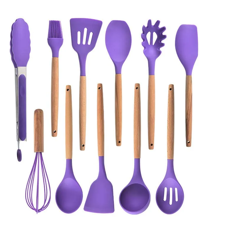 

Amazon Hotsale Kitchenware Silicone Utensils Stes 11pcs Cooking Utensil With Handle, Purple/red/green/pink/black