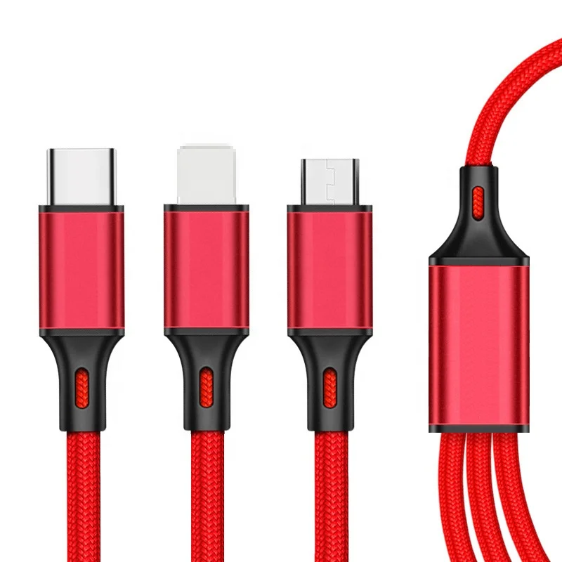 

2020 new 3 In 1 3A fast charging Cable Charging nylon phone micro usb data cable For iPhone