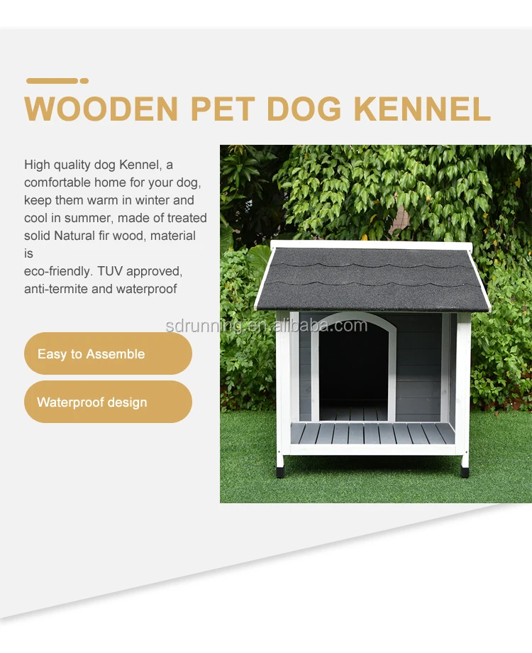 Wooden Pet Dog Kennel Timber Awning House Cabin Wood Log Box 100x91cm