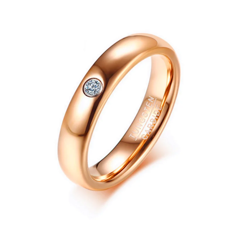 

Women's Rose Gold Plated Domed Classic Tungsten Steel Cubic Zirbon Cz Wedding Promise Ring Band Tungsten Carbide Wedding Ring