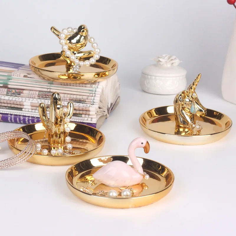 

Decorative Gold Unicorn jewelry display stand Ceramic Jewelry Ring Holder, As photo show or custom
