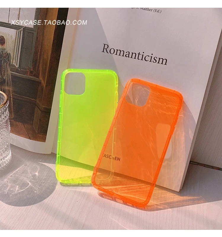 

new products fluorescent candy phone case for iphone 13 pro max clear soft cover for iphone 12 pro fluorescent tpu case, Rose red,orange,fluorescent green