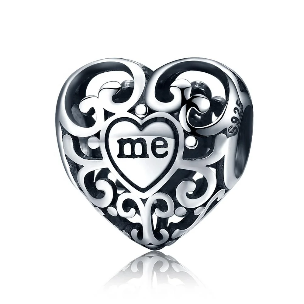 

Real 925 sterling silver You and Me Heart Shape Charm for Bracelet jewelry making Beads Accessories Wholesale jewelry, Silver color