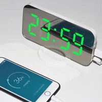 

Desk clock Hot new Selling Hotel phone dual USB Charger desktop big display LED digital mirror Alarm snooze table Clock