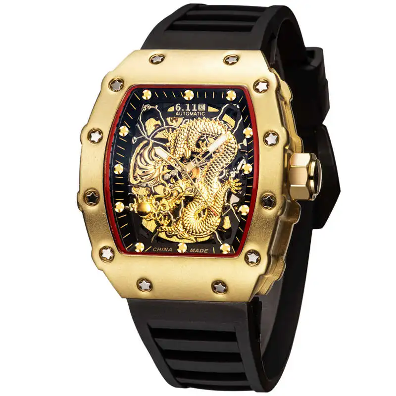 

Trend Dragon Sculpture Transparent Watch Relogio Tourbillon Skeleton Watches Relojes Automatic Mechanical Watches, 6 colors