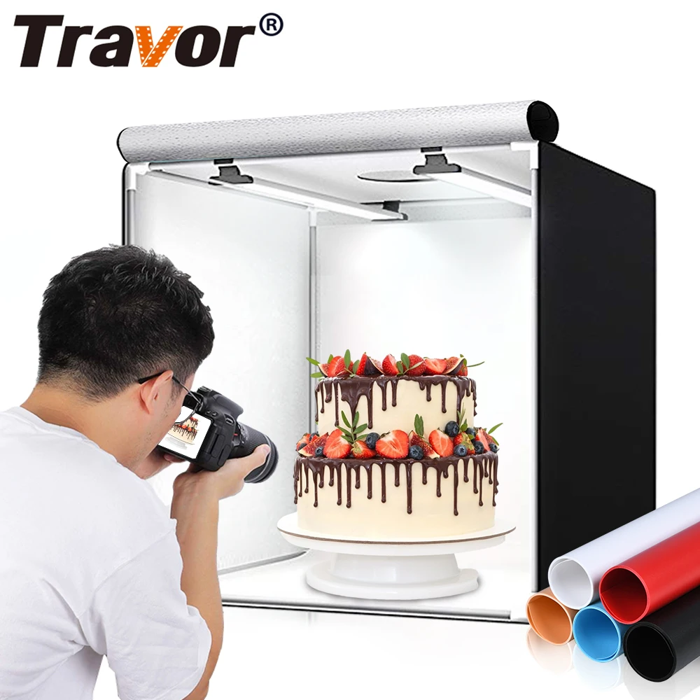 

Travor Light Box 40cm 16inch Dimmable Photography Led Light 24W 13000LM CRI95 Luces Led Lightbox with 3 Color Background Paper, Black,white