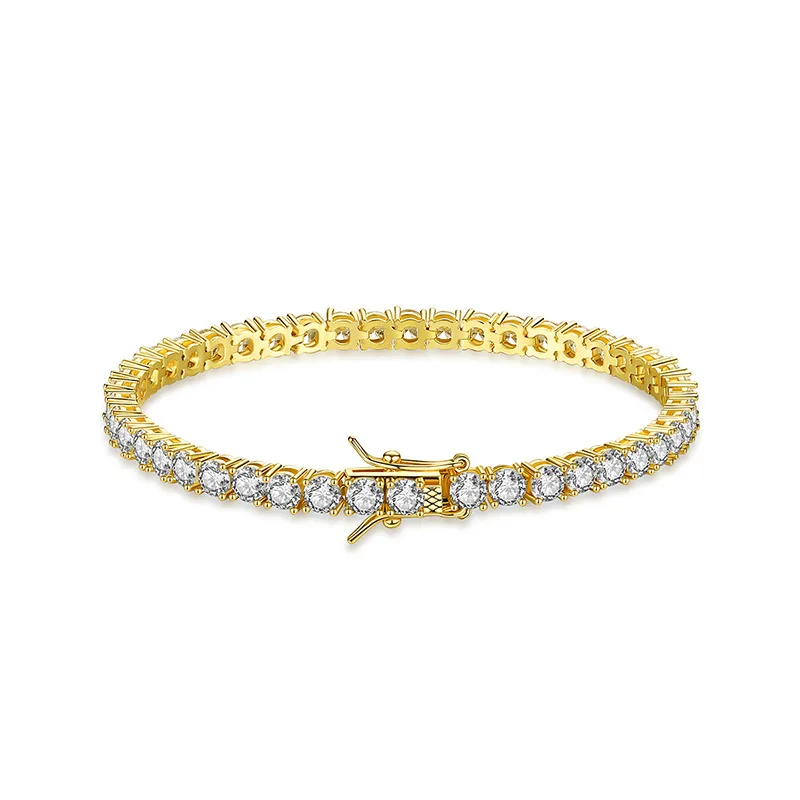 

Hip hop Tennis chain 14k gold plated stainless steel AAA zirconia Tennis bracelet For Women men