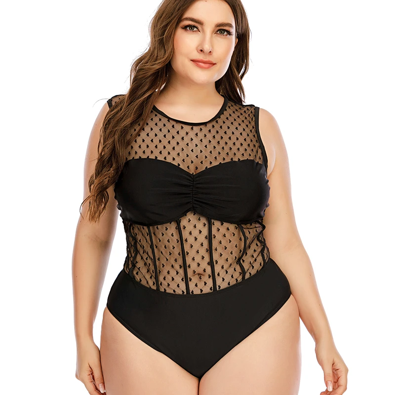 

Women's One Piece Swimsuits High Neck Halter Cutout Monokini Plus Size Swimwear Bathing Suit with See Through Mesh Style