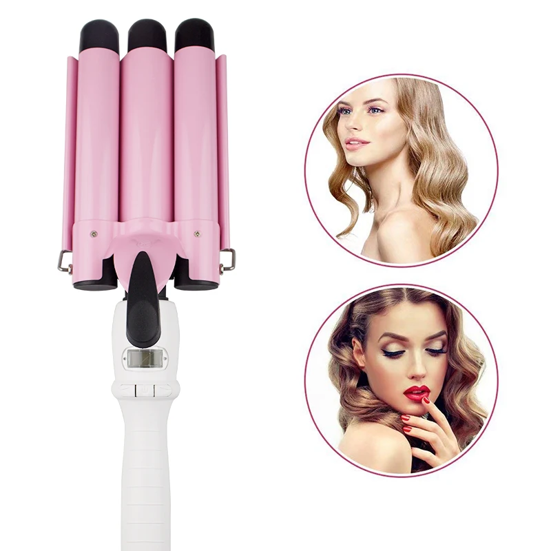 

2021 Private Label Professional Electric Automatic 3 Barrel Ptc Hair Curler Machine Ceramic Rotating Pink T3 Curling Iron Sets