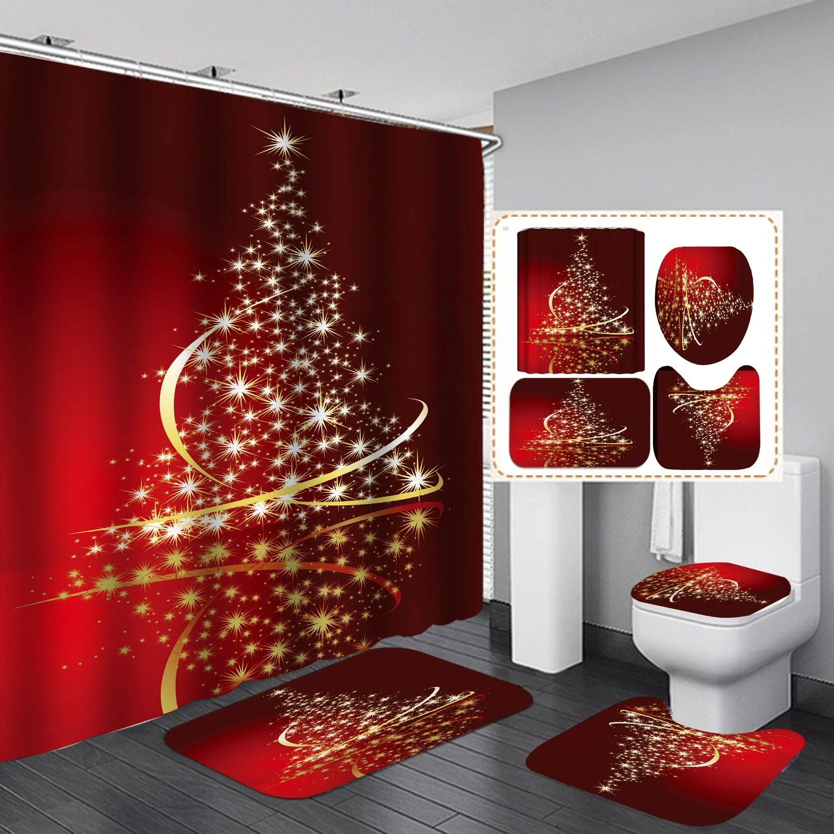 

Digital Printing Christmas Tree Series Printing Shower Curtain Polyester Bathroom Curtain, Picture