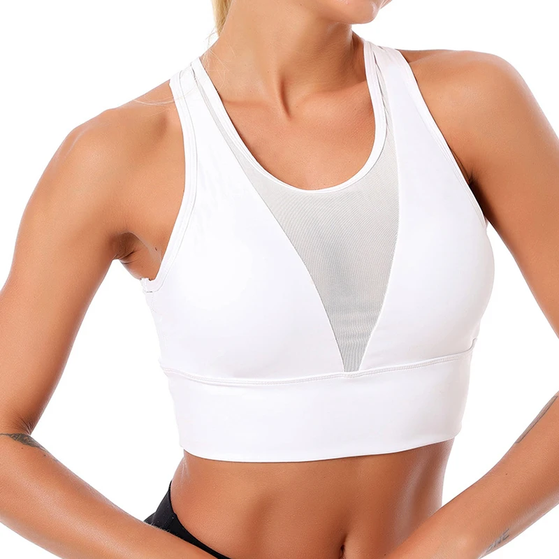 

Sexy Mesh V Shape Sports Top Keyhole Sportswear Breathable Longline Crop Top Racerback Yoga Bra, White/purple/black