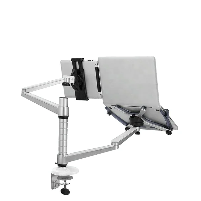 

Aluminum Adjustable Folding Hanging Monitor Arm Height Multi 10-15inches Laptop Stand And 7-11inch Tablet Holder With Clamp Base, Black