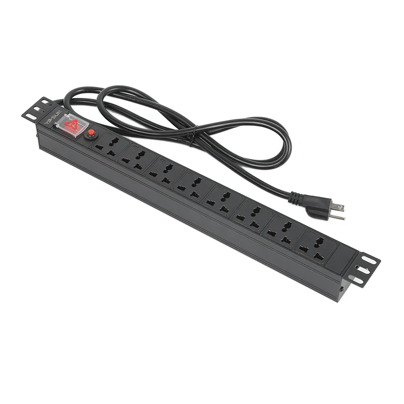 

Overload Protection 2M Cable 1U 8 Way Universal PDU Socket for cabinet data center rack power strip