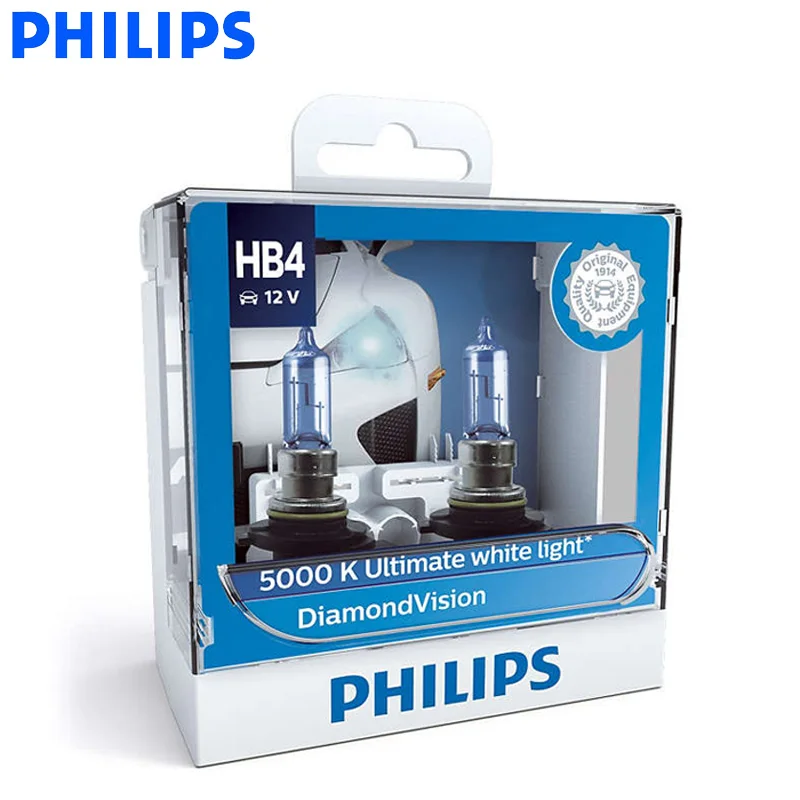 Genuine Philips H7 halogen H4 H3 H1 H11 H8 HB3 HB4 9005 9006 Diamond Vision 5000K Ultimate White Light Car Headlights 12V 1Pair