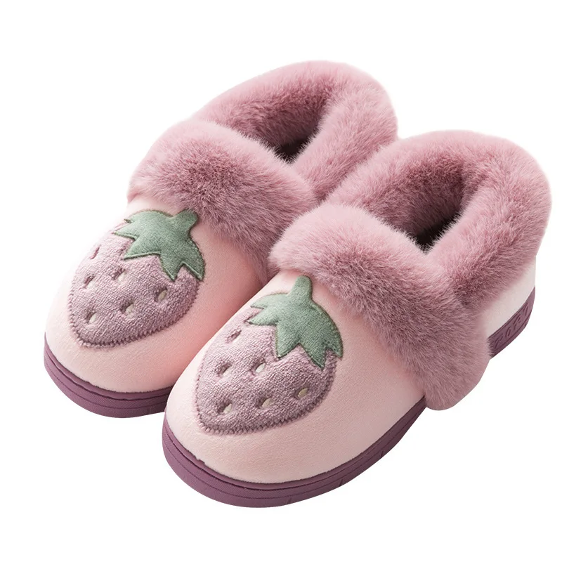 

Winter cartoon fruit non-slip cotton slippers women's indoor home thick soles lovers warm wool baby shoes