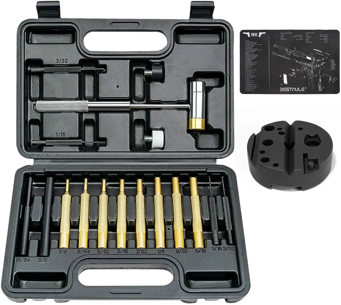 

Gunsmithing Punch Tools 17 Pcs Brass Solid Roll Pin Punch Set for Gunsmithing Maintenance with Organizer Storage Container, Black
