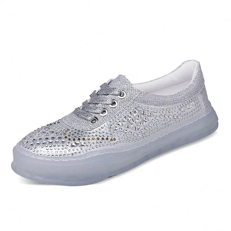 

Transparent crystal jelly sole sneakers fashion diamond shiny casual flat women shoes, Grey