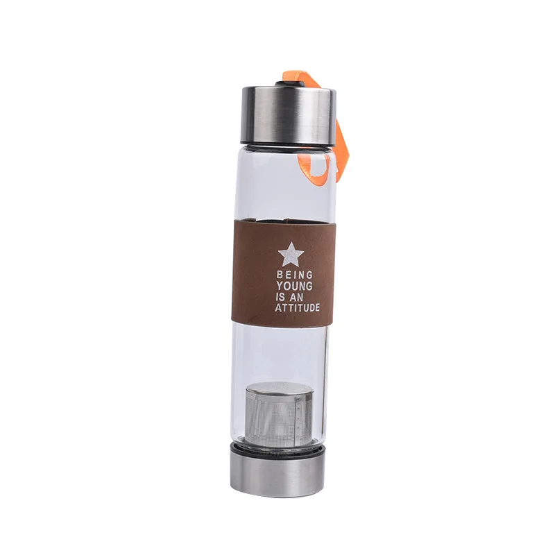

Custom 450ml glass water filter bottle travel water bottle with sleeve