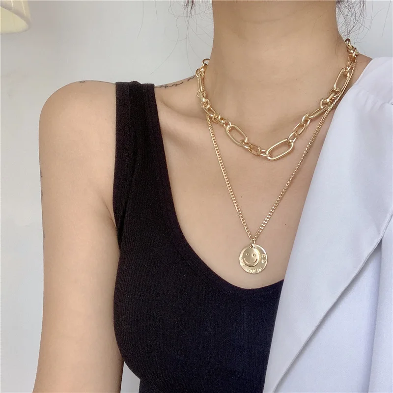 

DANYUAN wholesale 2020 women jewelry necklace fashion 18 k gold plated necklace link multi coin layer ladies necklace jewelry, Picture