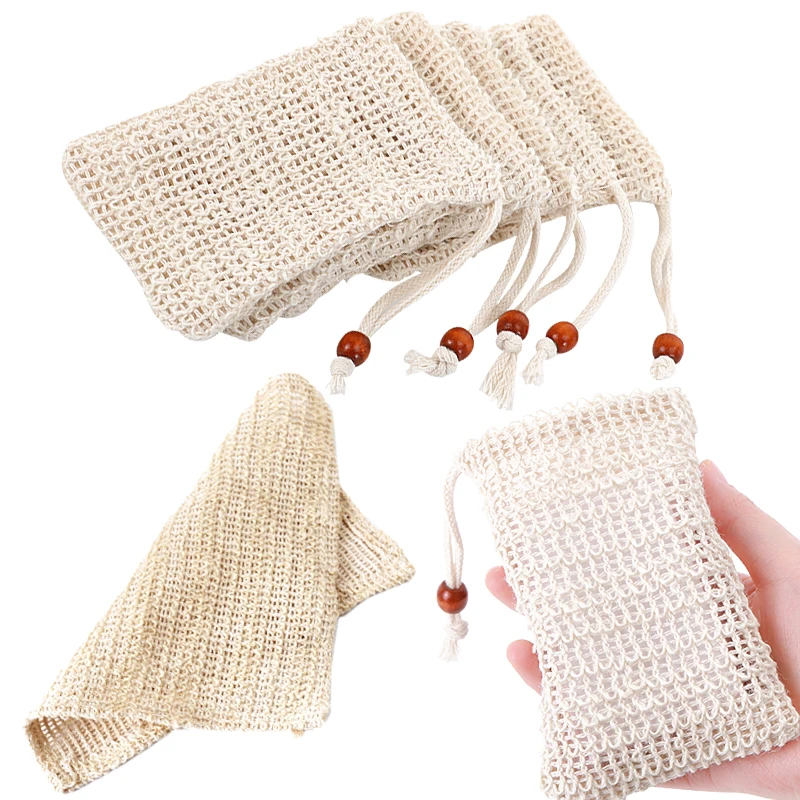 

Soap Bag Natural Sisal Soap Saver Bag Pouch Mesh Net Waste Plastic-free Exfoliating Foaming and Drying Soap Holder for Shower