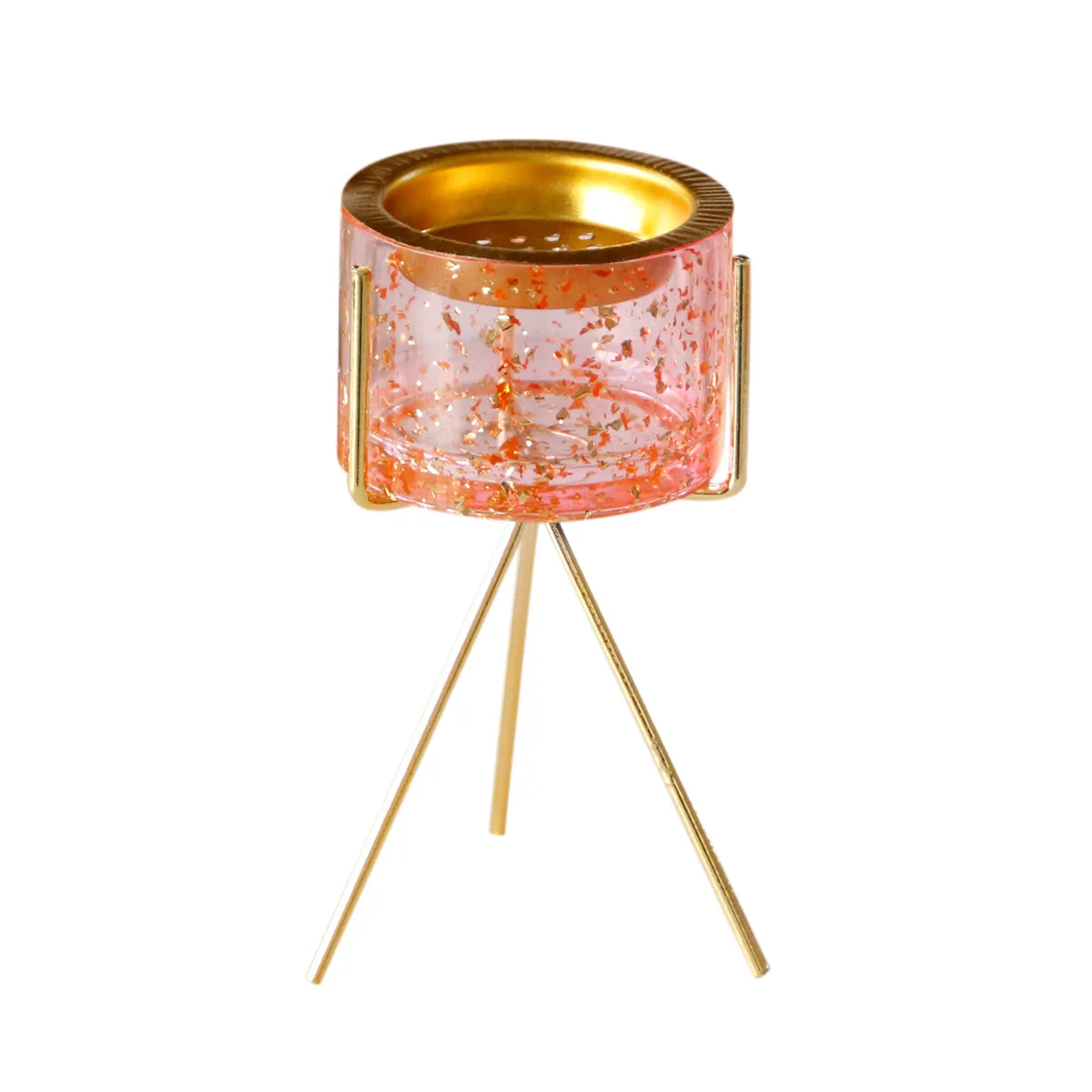 

Modern Fashion Pink Incense Burner with Golden Resin Fragrance Sheet with Golden Triangle Metal Stand