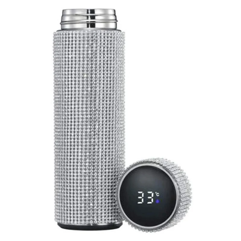 

Luxury 500ml Sparkling Vacuum Cup Insulated Rhinestone Stainless Steel Flask Bottle Drinking Kettle Thermos Cups for GF gift, Red,blue,pink,black, white,golden,sliver