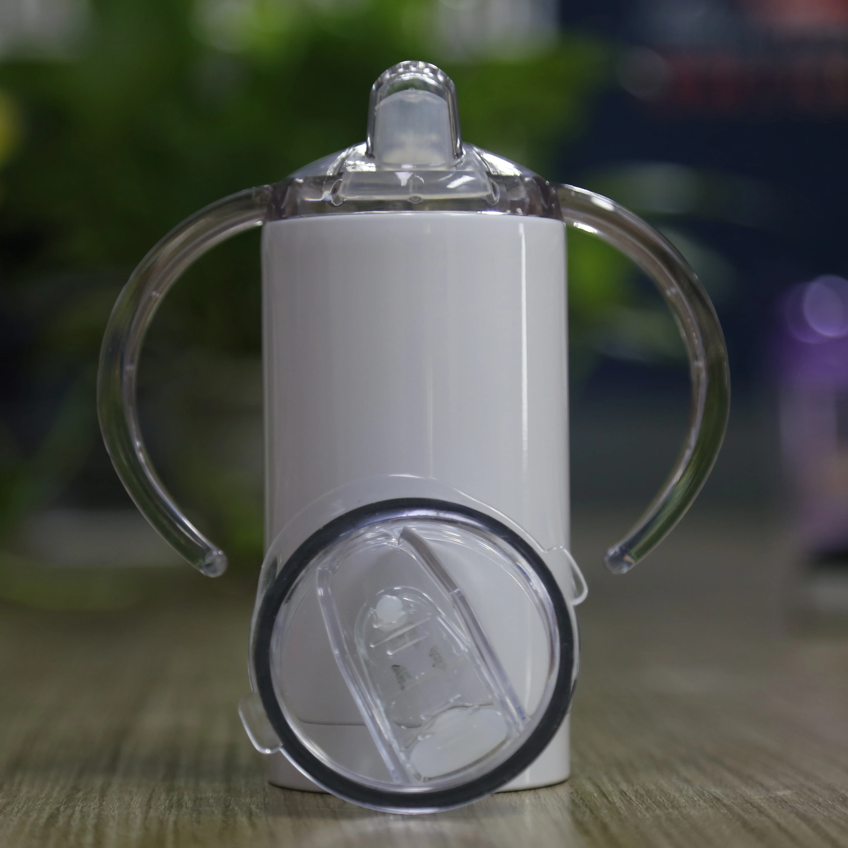 

Double wall stainless steel vacuum 12OZ sublimation bank sippy cups with two lids baby bottles with handle