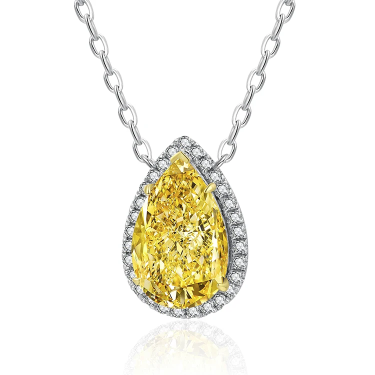 

3.0ct Pear shape simulated diamond 925 sterling silver necklace for wedding engagement, Optional yellow, pink, white, blue