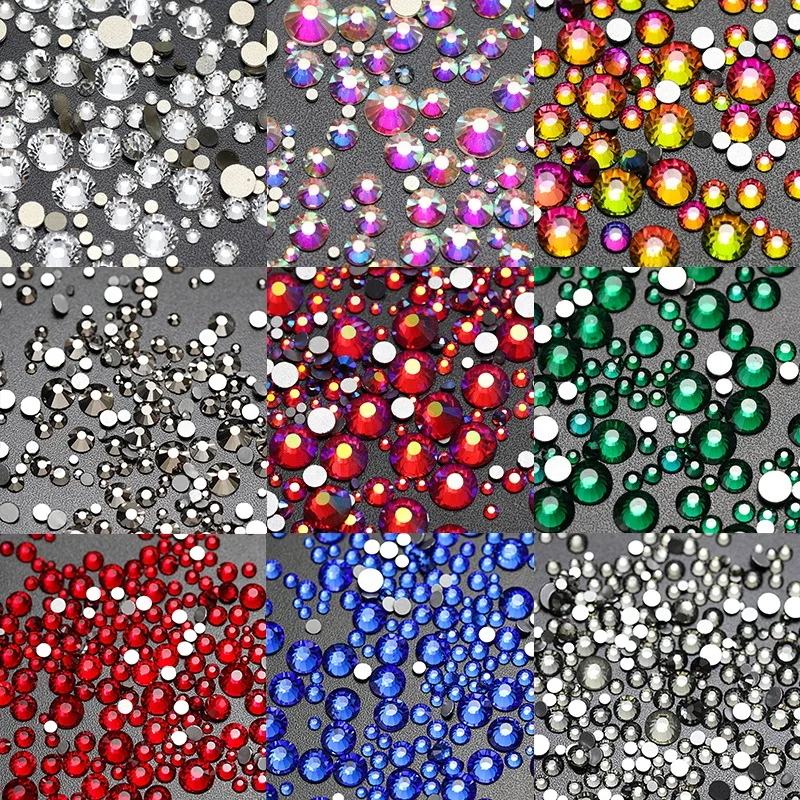 Wholesale SS3-SS20 Mixed Size Glass Rhinestones Non Hotfix  Flatback  For Nails