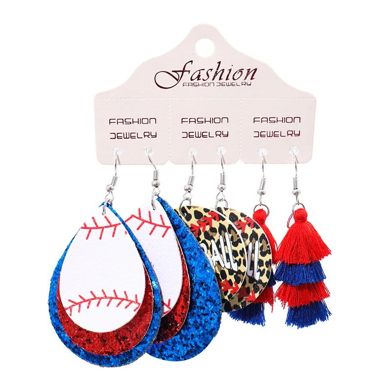 

Creative Sports Different Ball Shape Leather Drop Earring Basketball Football Softball Baseball Teardrop Earrings