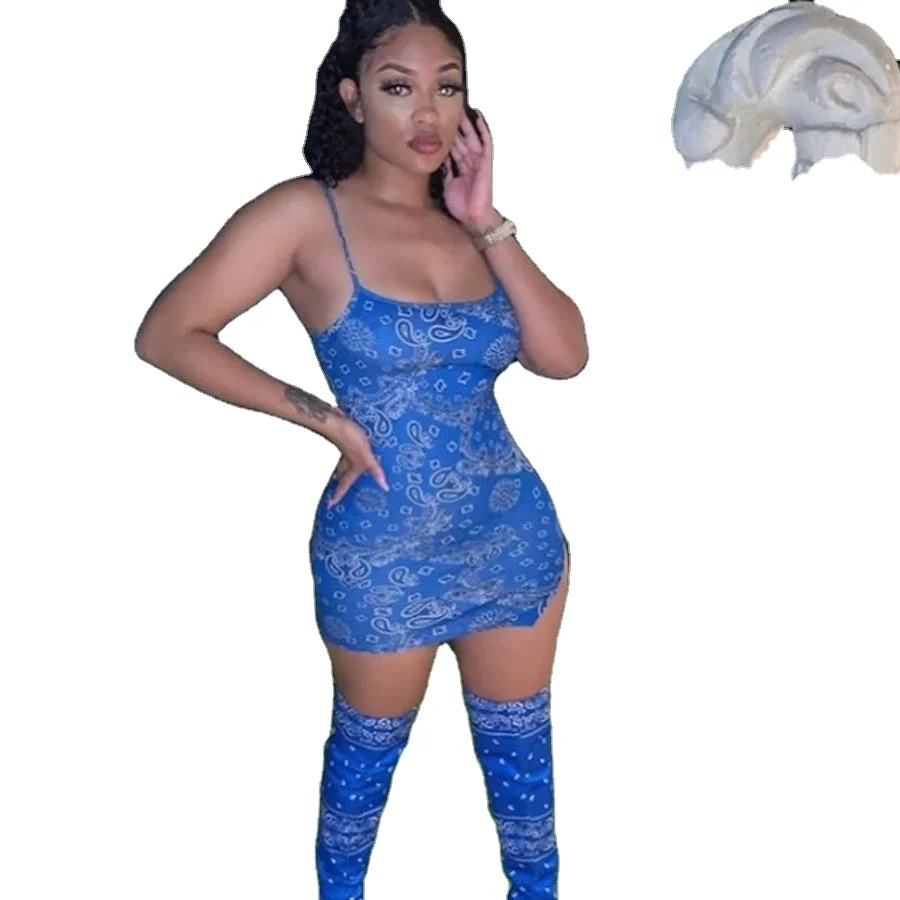 

Wholesale Print Skinny Strap Backless Mini Dresses For Women Casual Dresses