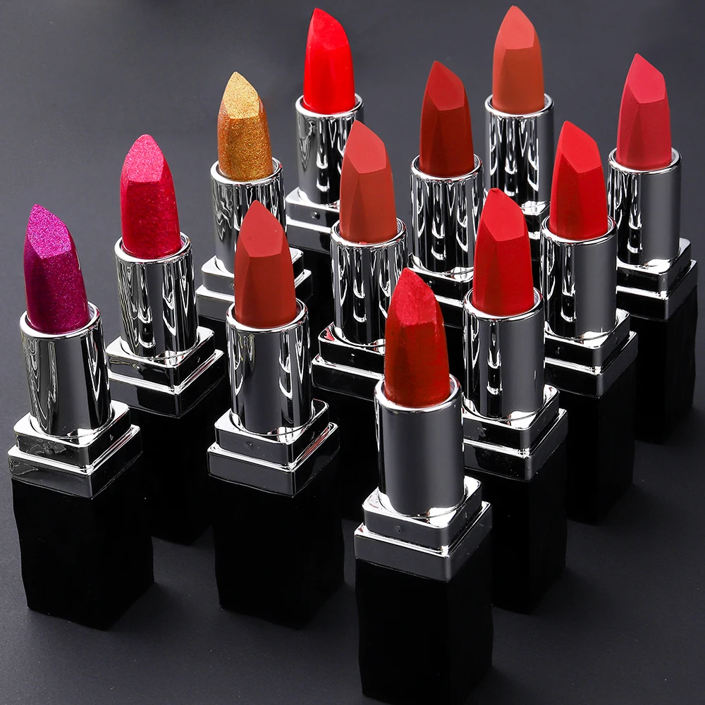 

12 colors waterproof fashion lipstick tube black nude red matte velvet lipstick private label, Multi color