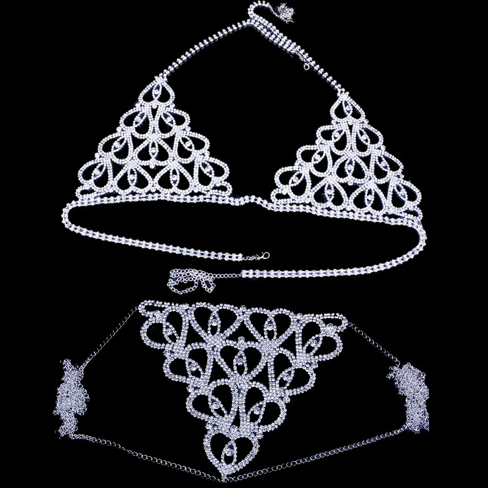 

Sexy rhinestone luxury underwear set body chain