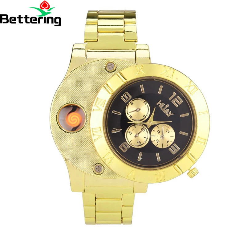

latest arrival new inventions fashion novelty men smoking gifts gold metal cigarette electronic lighter usb wrist watch 2022