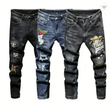 

Spring and autumn fashion style men's graffiti design jeans casual men's trousers