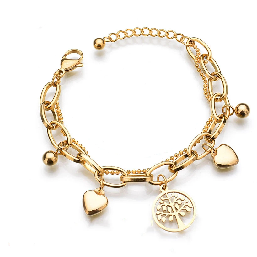 

Fashion Jewelry Tarnish Resistant Bohemia Multi layer Bracelets Love Heart Pendant Layered NK Stainless Steel Bracelet for women