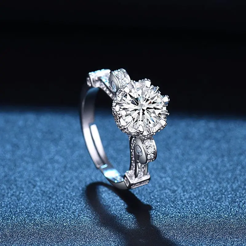 

JuHu Hot Moissanite Diamond Ring Open Proposal Ring Female Romantic Confession Love Living Diamond Ring, J250