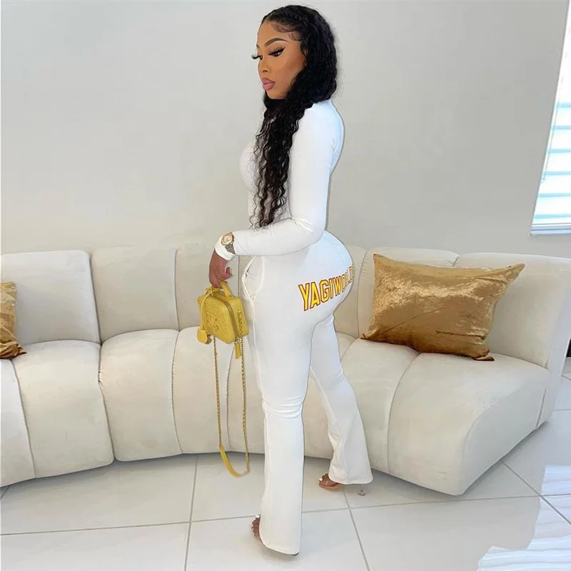 

RX New season 2021 autumn white sport set women active wear letter printed womens two piece workout clothing set, As picture shows or customized color