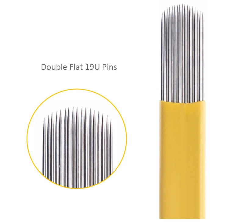 Disposable Sterilized 0.25mm Yellow Double Flat Microblading Needle for Eyebrow Tattoo in Individual Sterilized Package