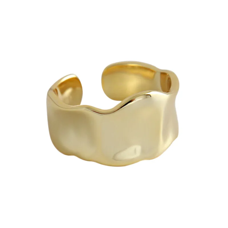 

fashion minimalist jewelry 925 sterling silver rings heavy big irregular uneven wide surface gold plated open rings for women