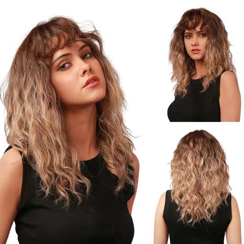 

BVR Heat Resistant Center Partition Synthetic Hair Wigs With Bang 14 Inches Futura Synthetic Hair Wigs