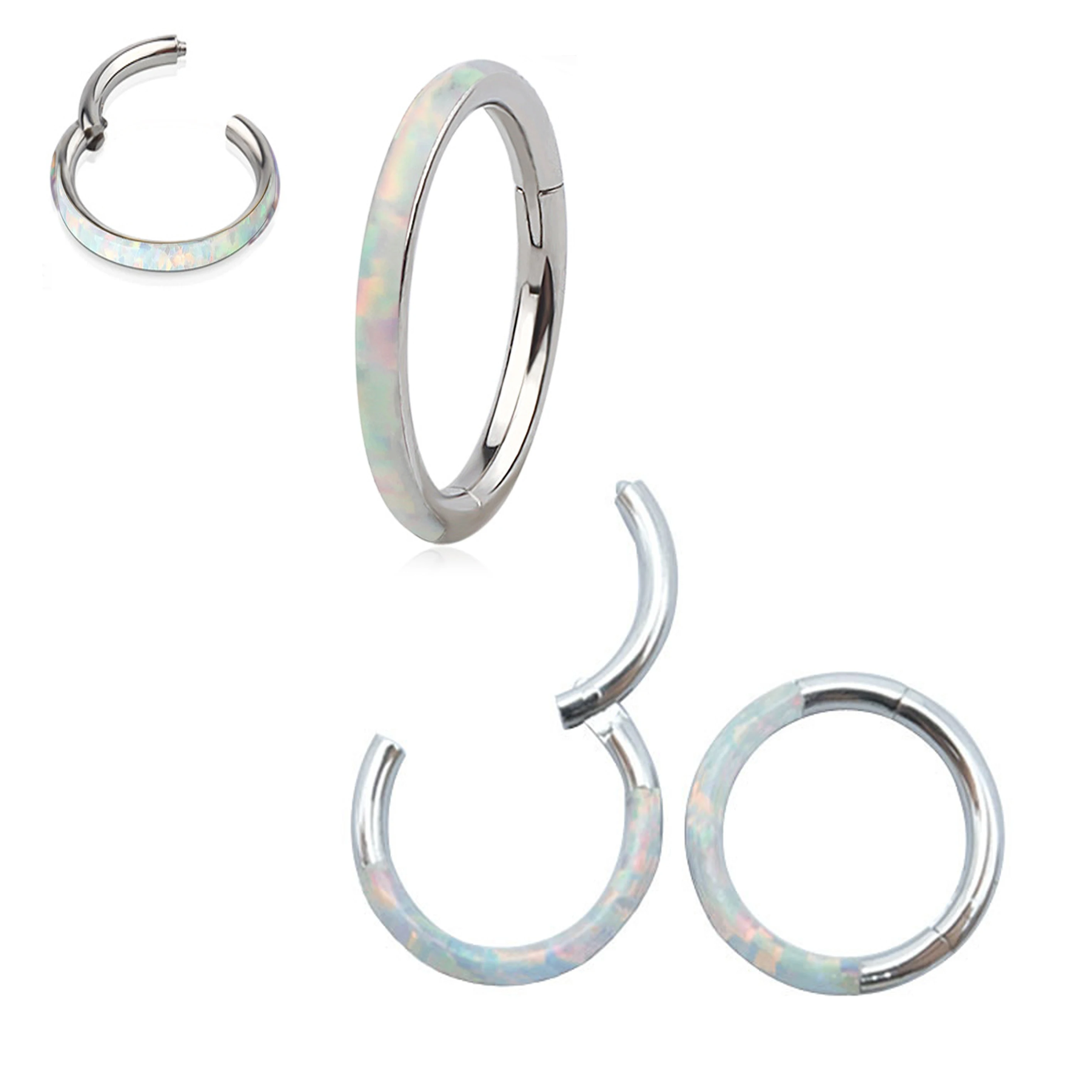 

Gaby hot sale 316L Stainless steel opal hinged segment Septum Clicker nose ring round shape earring ring body piercing