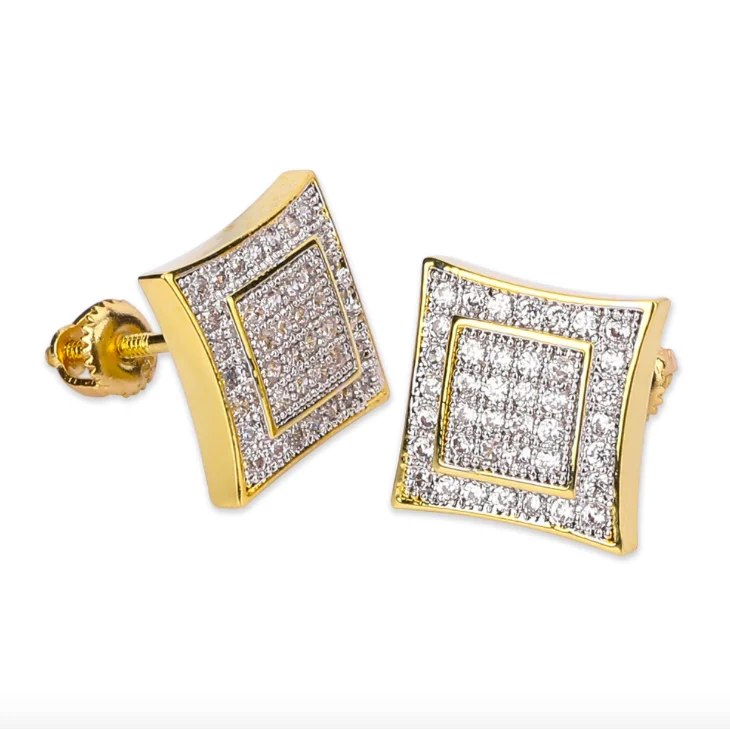 

Jialin jewelry ins hot hiphop iced out full diamond cz zircon jewelry bling square unisex gold stud earrings