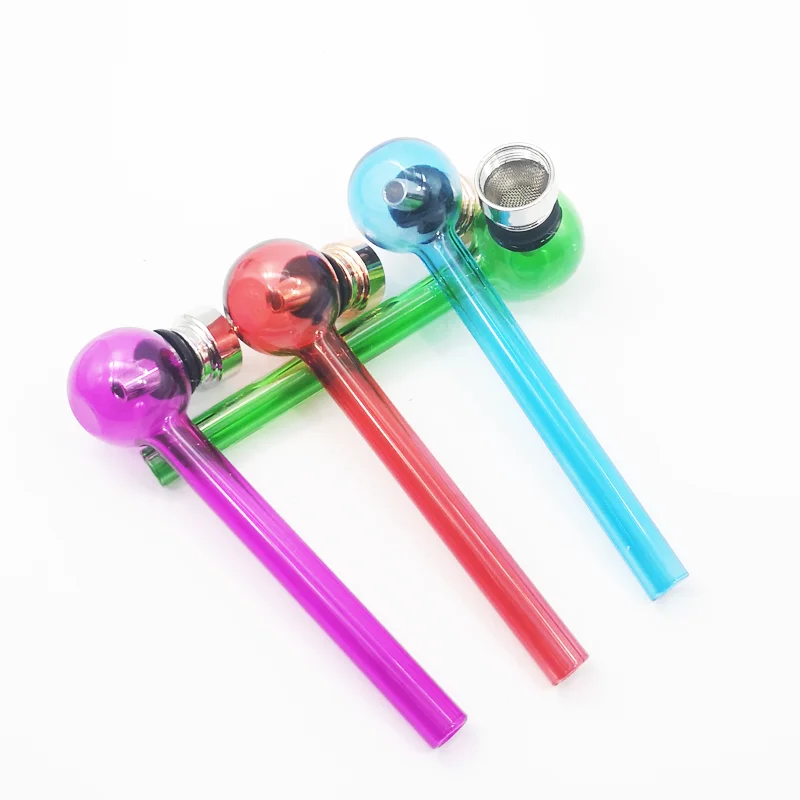 

In stock 2021 wholesale cheap mini portable pyrex Glass Pipes Smoke tobacco herb weed pipe smoking glass, Red, green,blue,purple yellow etc