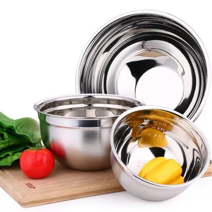 

high quality stainless steel mixing bowls set of 3 pieces Salad Bowl, Silver
