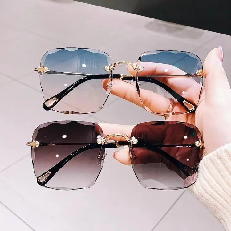 

2021 Fashion luxury ladies round gradient lens rimless sunglasses women wholesale shades sunglasses, 13