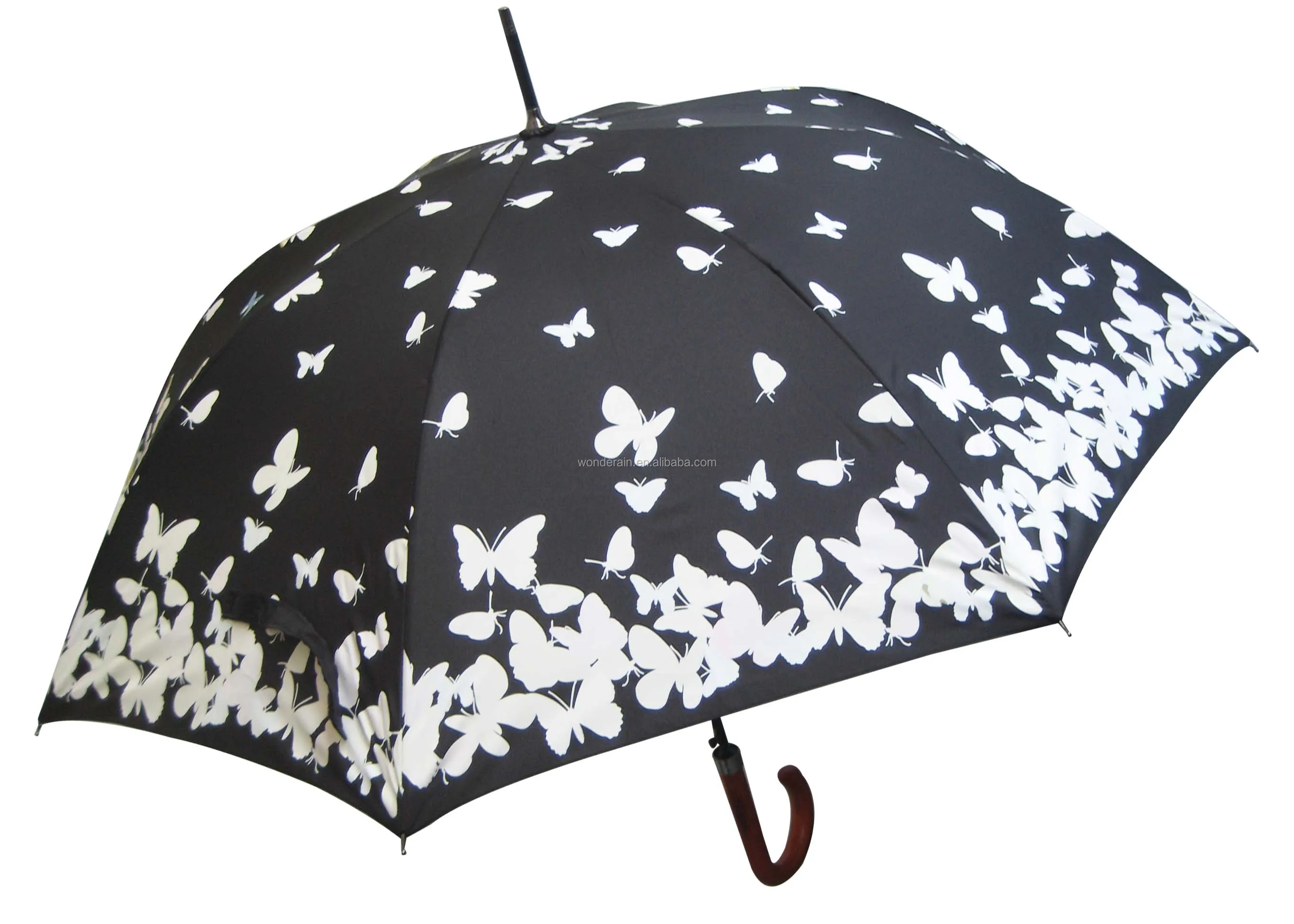 23" Straight Auto Open Butterfly Change Color When Wet Magic Umbrella