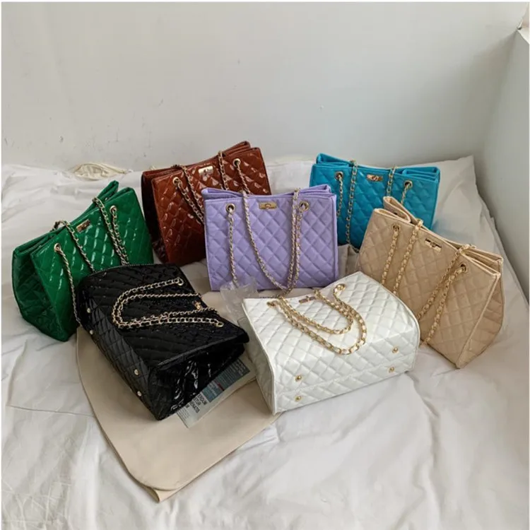 

The new solid color rhomboid shoulder bag with chain and cross - body handbag with large capacity in summer, White, purple, khaki, green, blue, black, brown